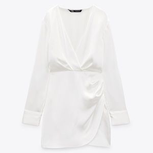 White Zara Satin V-Neck Dress